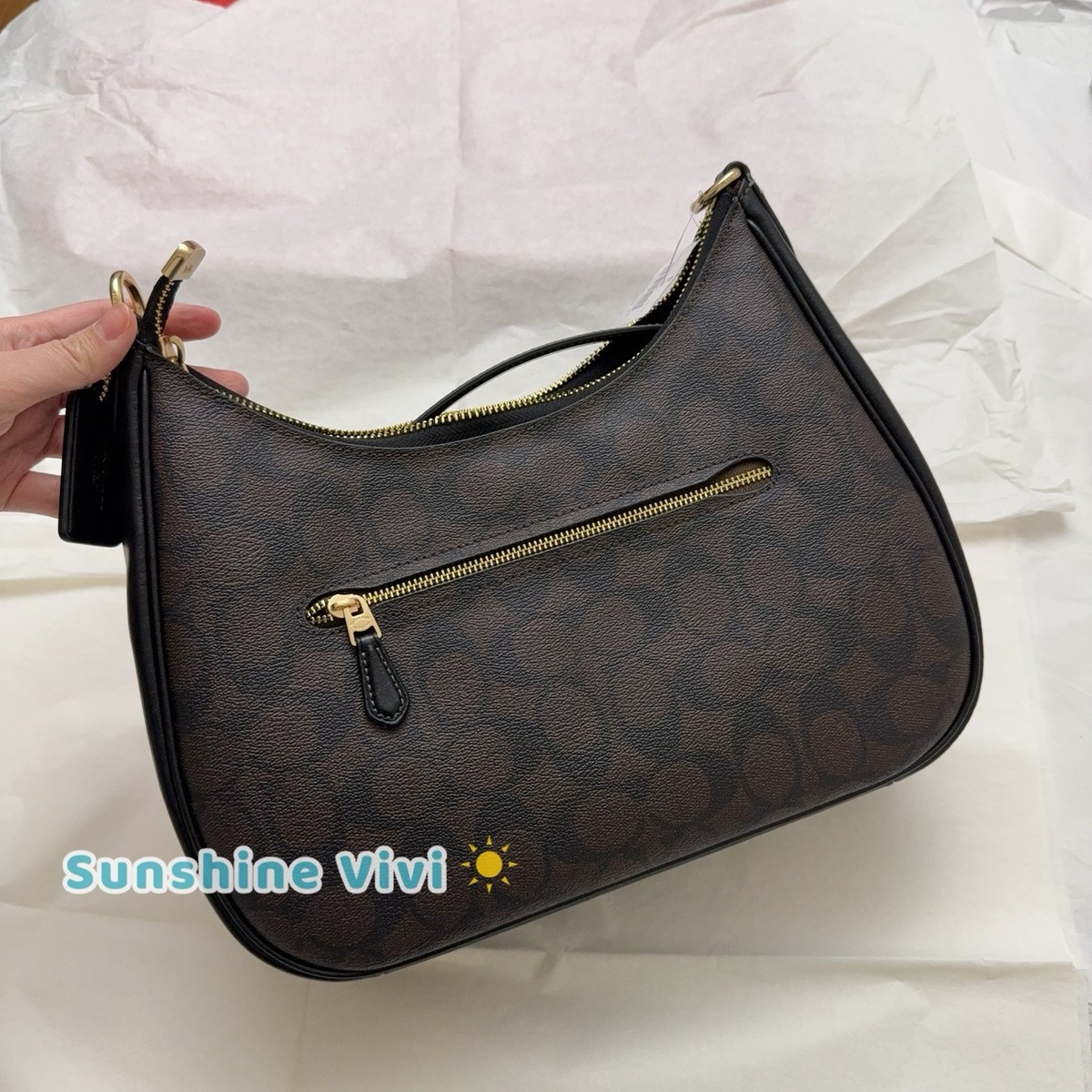 NWT Coach Teri Hobo Bag In Signature Canvas CK161 Gold/Walnut