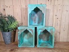 Vintage Rustic Reclaimed Indian Wooden Arched Temple Shelf Wall Display Shelves