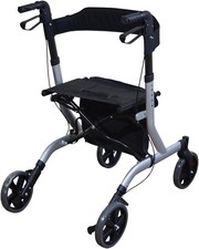 Image of Deluxe Ultra Lightweight Folding 4 Wheeled Rollator Wheel with Seat & Bag Grey
