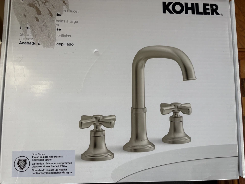 Grifo de baño KOHLER Paces amplio manijas cruzadas níquel cepillado vibrante Foto 3 de 4