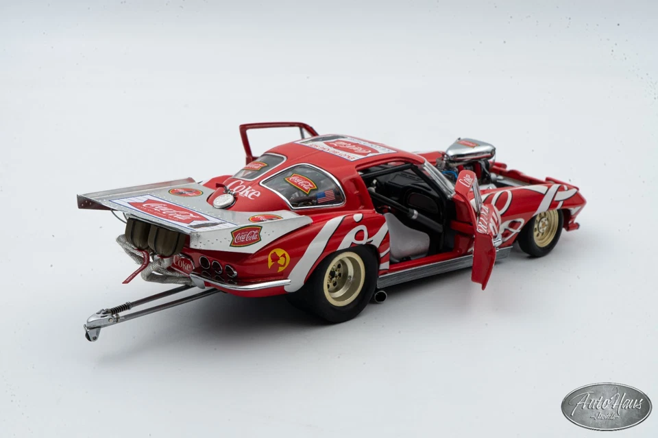 1/24 DANBURY MINT 1963 CHEVROLET CORVETTE PRO MOD COCA COLA RED DRAGSTER - Image 3 of 4