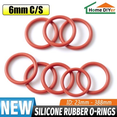 Red Silicone O Rings Seals 6mm Cross Section 23mm - 388mm ID Food Grade O Ring