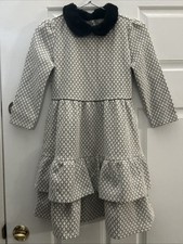 Janie and Jack Holiday Dress Size 10 Geo Faux Fur Collared Black  White Tweed