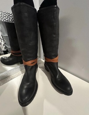 MOMA Black Leather Knee Biker Avant-Garde Boots Womens sz EUR 39 US 8.5 ITALY