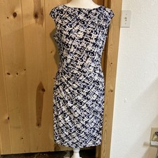 Chaps Women's Sleeveless Midi Dress Round Neck Ruched Side Blue Size Medium