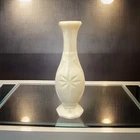 MCM White Milk Glass Flower Bud Vase “Stars & Bars” Design Octagon Base Vintage