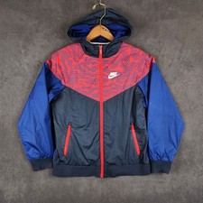 Nike Windrunner Hooded Windbreaker Jacket Kids Medium Blue Red Pixel Print