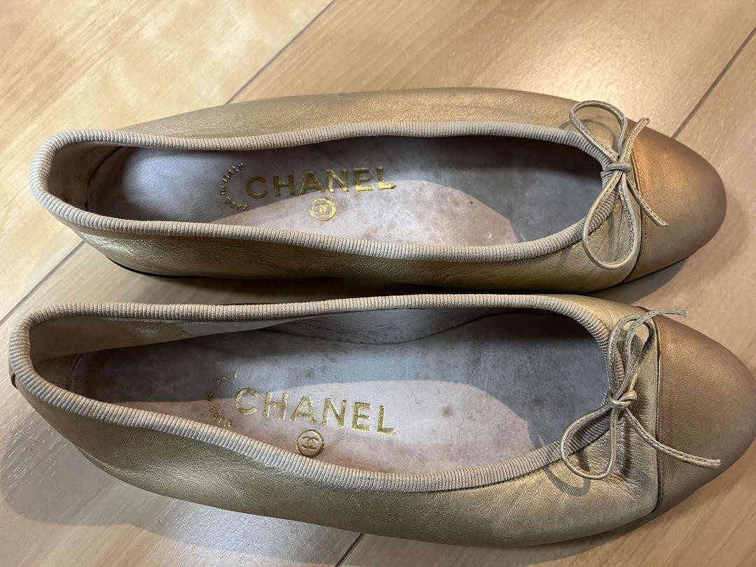 Chanel Flats Shoes Gold With Ribbon Size 35.5 US About5.5 For Women thumbnail 15