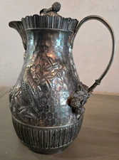 Antique Aesthetic Movement Silver Plate Water Pitcher, Ornamental, Spectacular