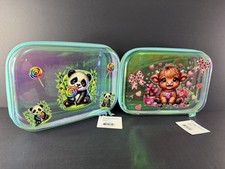 Target Hard Sided Clear Zipper Pencil Case Iridescent Teal 2 - NWT - Stickers