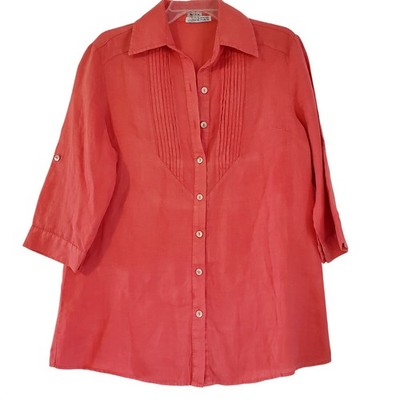 Puro Lino Colori Di Mare Tunic Top Womens Small Linen Melon Pink Beachy Pintuck