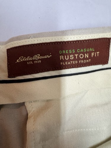 NWT Eddie Bauer Mens Ruston Fit 36W 32L New Khaki Pleated Pants Cuffed Bottom - Picture 11 of 12