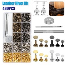 480PCS DIY Leather Craft Rivet Double Cap Tubular Metal Studs Punch Tool Kit Set