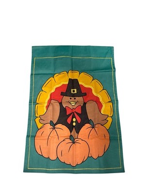 VTG 90s Thanksgiving Turkey Pumpkins Fall Outdoor Decorative Flag 28 x 43 Green
