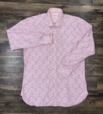 Ted Baker Endurance Dress Shirt Mens 16 Pink Floral Stripe Long Sleeve Button Up
