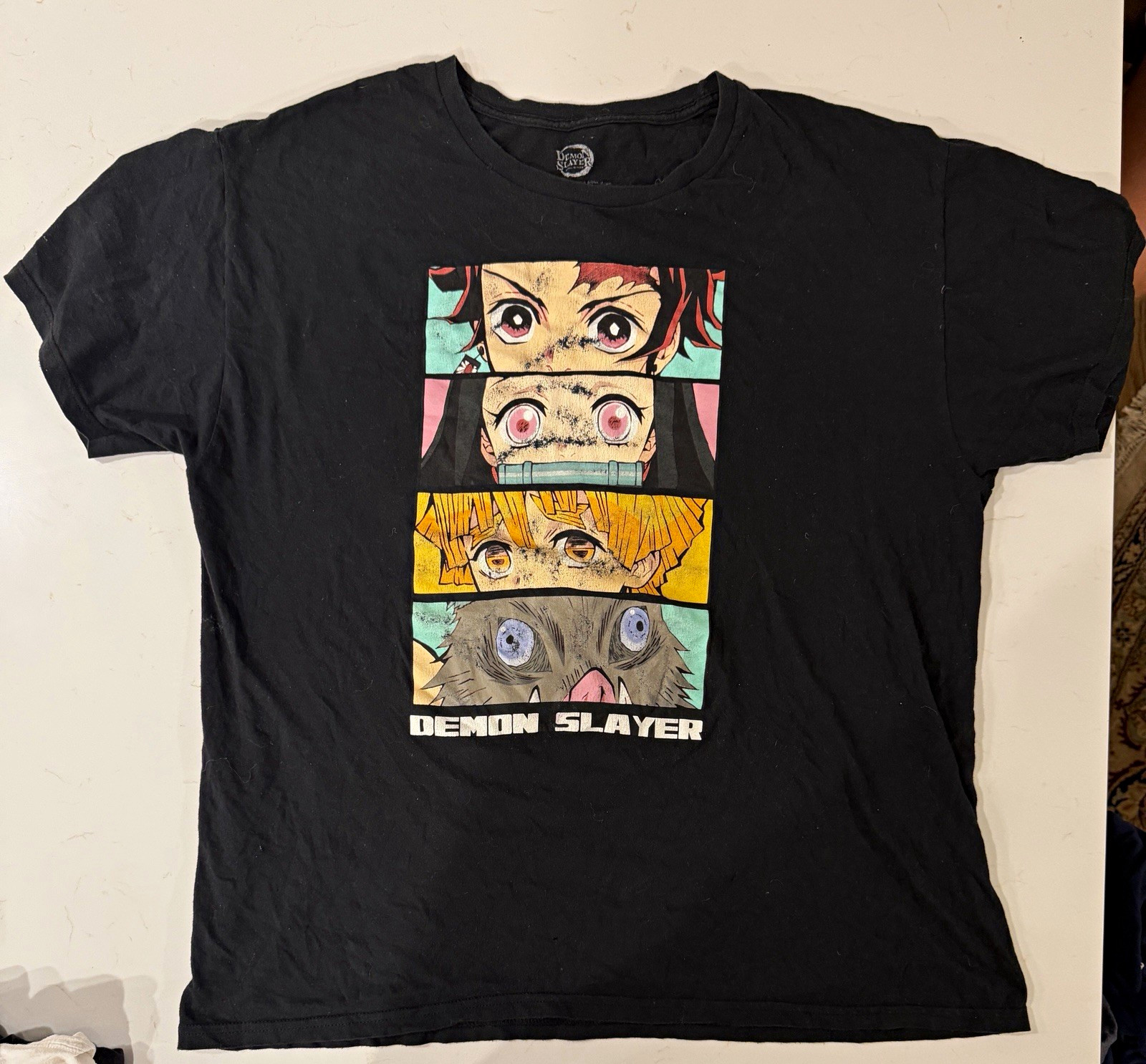 Demon Slayer Men's Black Graphic Logo Crew Neck Short Sleeve T-Shirt Size XL