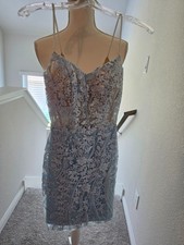 Sherri Hill blue mini lace and sequin corset Homecoming Dress, Size 0