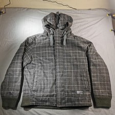 VINTAGE SIR BENNI MILES Y2K HIP HOP HOODED JACKET COAT XXL BLACK GREY PLAID EXC