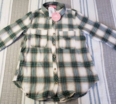 Lilly s Kloset Women s S Flannel Shirt Green Multi Plaid Long Sleeve Button Up