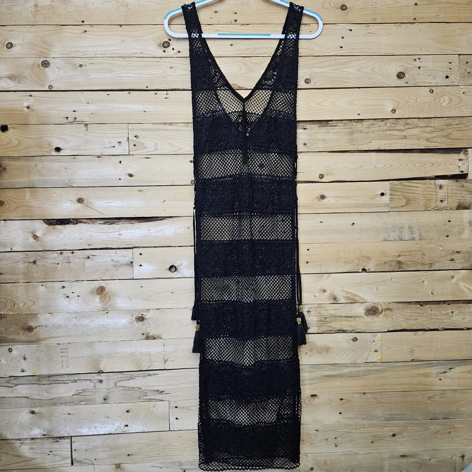 PilyQ Cover Up Midnight Joy XS S Negro Crochet Encaje Transparente Foto 3 de 4