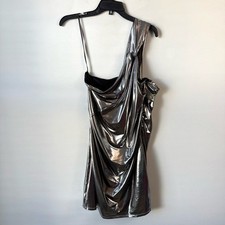 Guess Veronica One Shoulder Mini Dress Silver Metallic 16