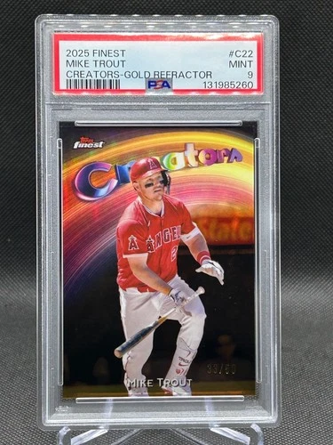 Mike Trout 2025 Topps Finest Creators GOLD Refractor 33/50 PSA 9 Card #C-22