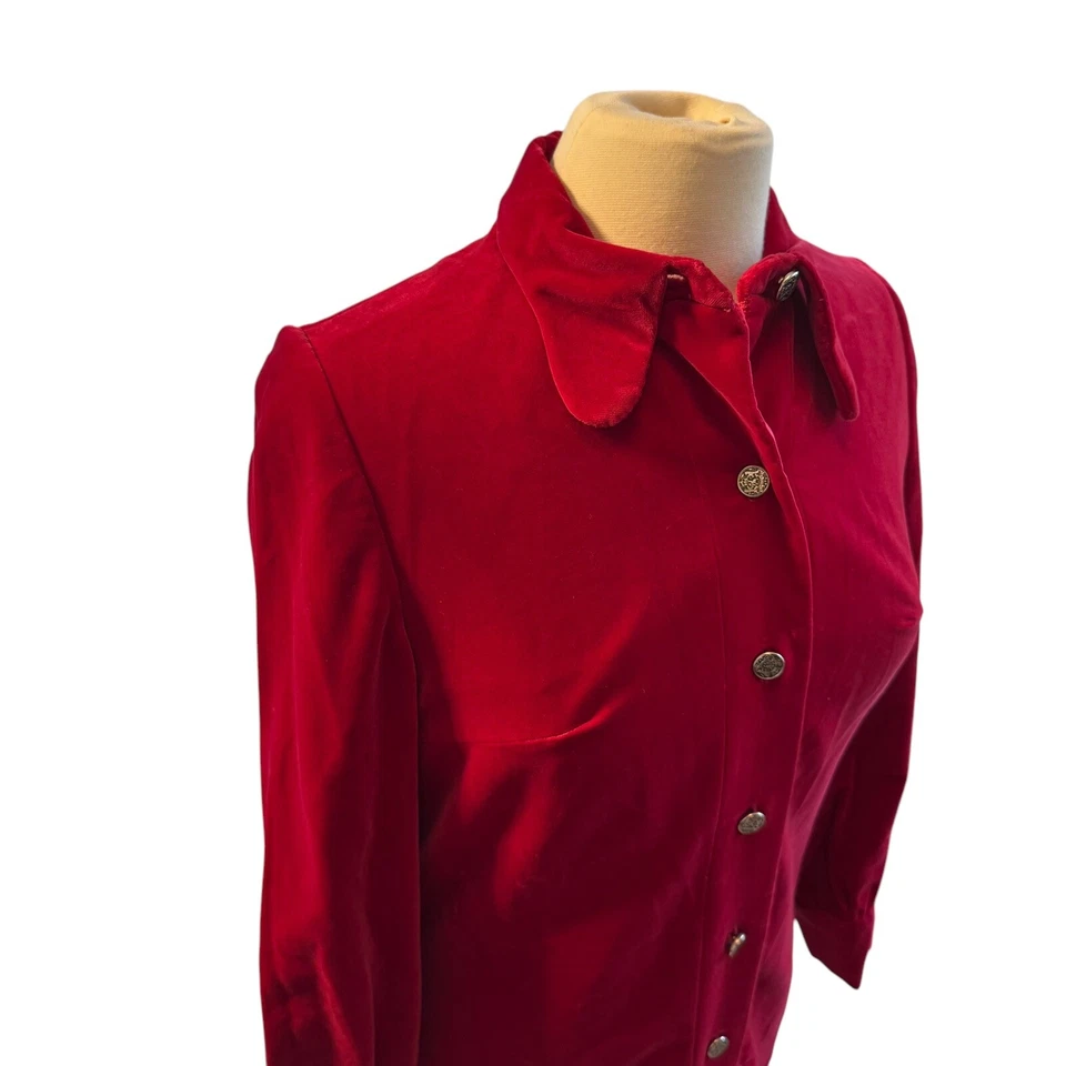 VTG 60s  Mini Dress Long Sleeve Red Velvet Christmas Holidays MOD Go Go Sz XS/S - Image 2 of 4
