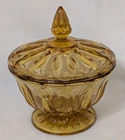 Vintage 60's Mid Century Glass Anchor Hocking Amber Candy Dish Pedestal with Lid