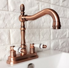 Red Copper Bathroom  Kitchen Faucet Swivel 2 Hole 4" Centerset Mixer Tap wrg051