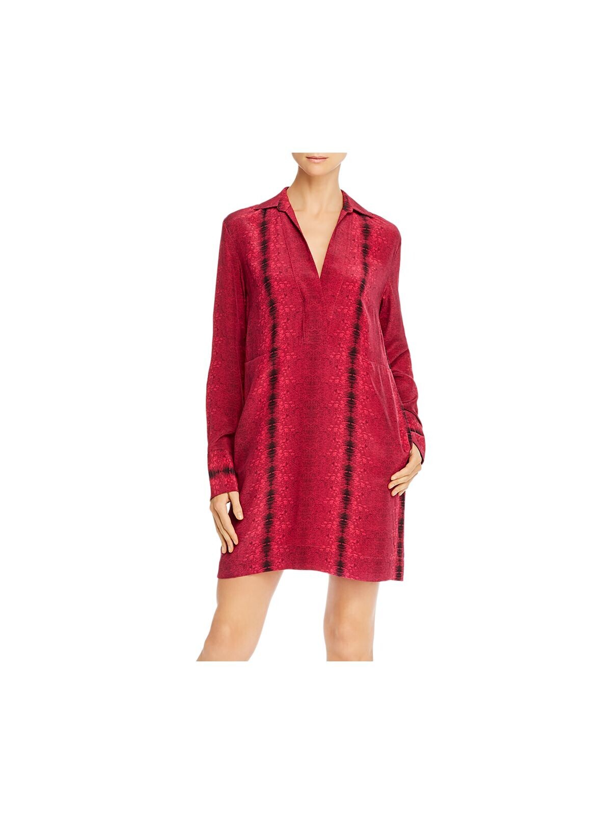 EQUIPMENT FEMME Womens Pink Collared Printed Cuffed V Neck Short Shift Dress XS