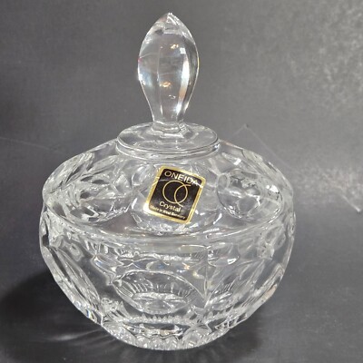Vintage Colony Glass/Oneida Celeste LIDDED SUGAR TRINKET BOWL DISH Thumbprint 4''