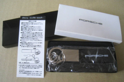 PORSCHE Novelty Black Leather/Stainless 4-stations Ring Key holder wz/Box Rare