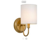 Hanover Aria Gold Metal Wall Sconce with White Linen Shade | Wall Mounted Light 