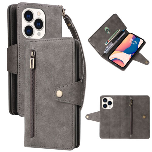 Zip Wallet Leather Flip Case For iPhone 16 15 14 Pro Max 13 12 11 XS XR 8 7 6 Se - Picture 12 of 17