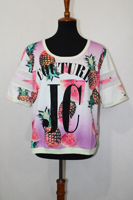 Juicy Couture Sz L Pineapples Watermelons Sweatshirt Short Sleeves Mesh Accent