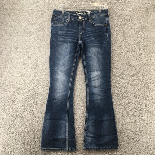 Seven7 Flare Leg Jeans Womens Actual Size 32x32 Blue Denim Low Rise Zip Fly
