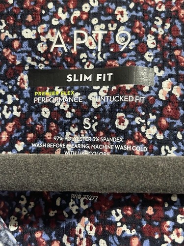 NEW Apt. 9 Mens SMALL Slim Fit Blue Floral Shirt Premier Flex - Picture 5 of 8