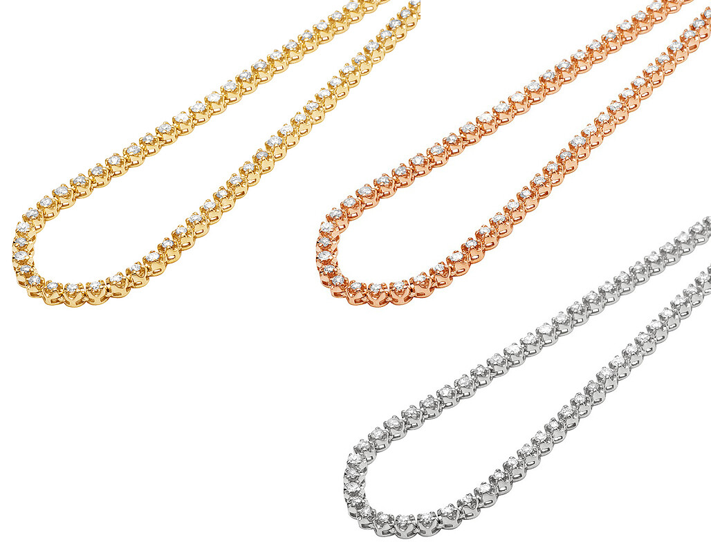 Row Pointer Solitaires 1/3 CT Diamond Tennis Necklace 5MM