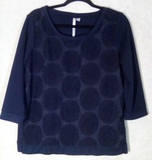 Lauren Conrad LC Women's Large Sweatshirt Blue Lace Overlay Embroidered Floral