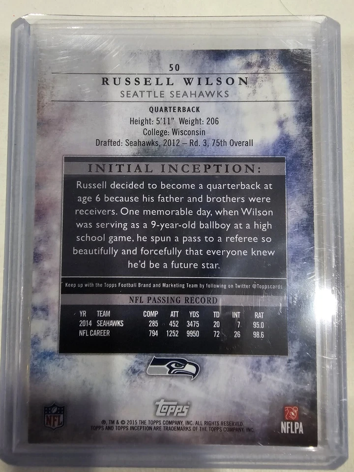 2015 Topps Inception - Orange #50 Russell Wilson /50 - Image 2 of 2