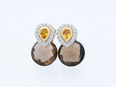 Ohrstecker 6,91 ct. Brillanten Rauchquarze Saphire 585 Gold Deta Schmuck