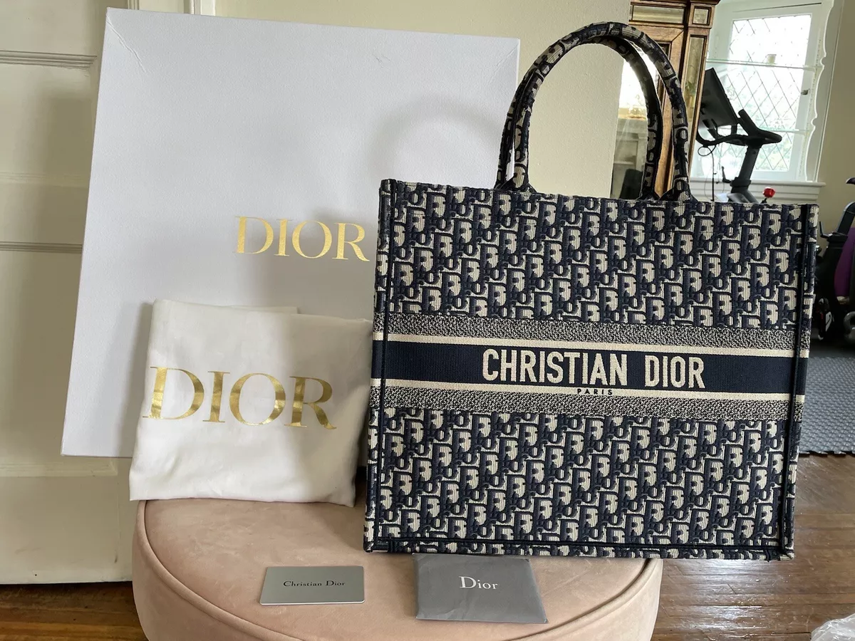 Christian Dior Large Oblique Embroidery Book Tote in Monogram Blue Classic