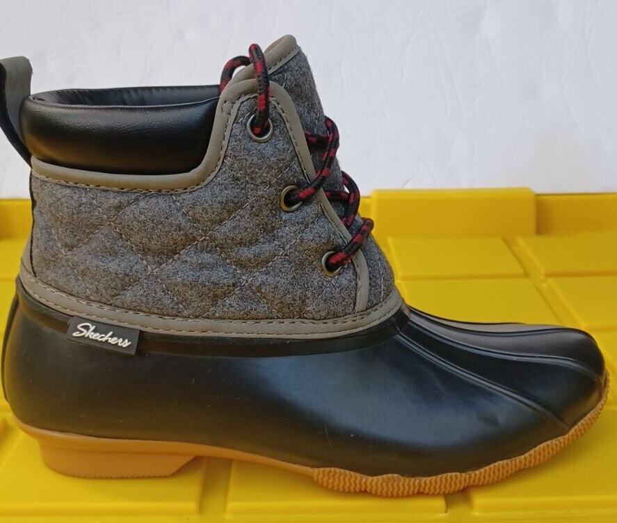 Skechers Women's Pond Lil-Puddles 44376 BKCC Black Gray Duck Boots Shoes Sz 