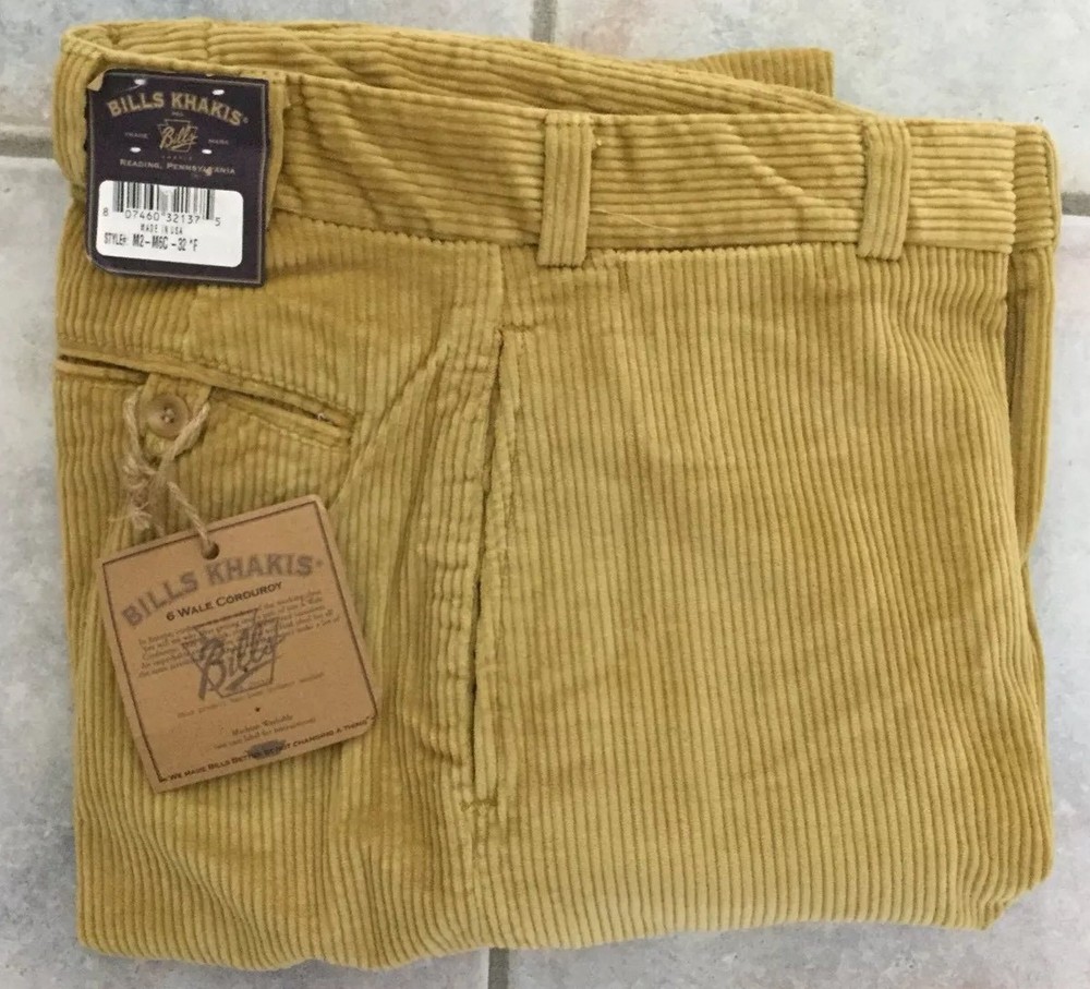 BRAND NEW-Bills khakis M2-M6C Size 32 6 Wale CORDUROY Mustard  $165