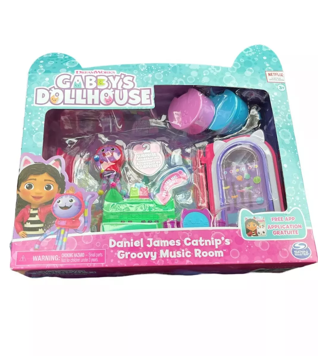 Original Dreamworks Gabby's Dollhouse Groovy Music Room Deluxe Playset with  Daniel James DJ Catnip Figure, Furniture Accessories, Doll House Toys for  Girls, Gabby Girl