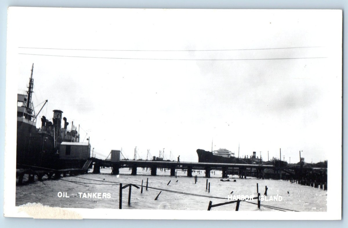 RPPC Photo Postcard View Of Harbor Island Oil Tankers c1940's