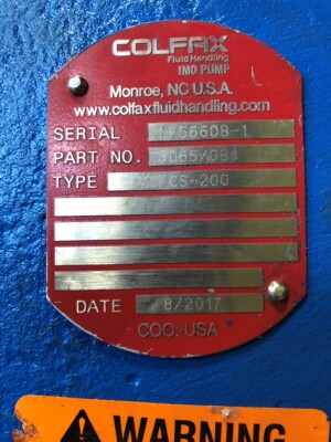 COLFAX IMO 4TVTFCS-200 ROTARY SCREW PUMP, NEVER USED.