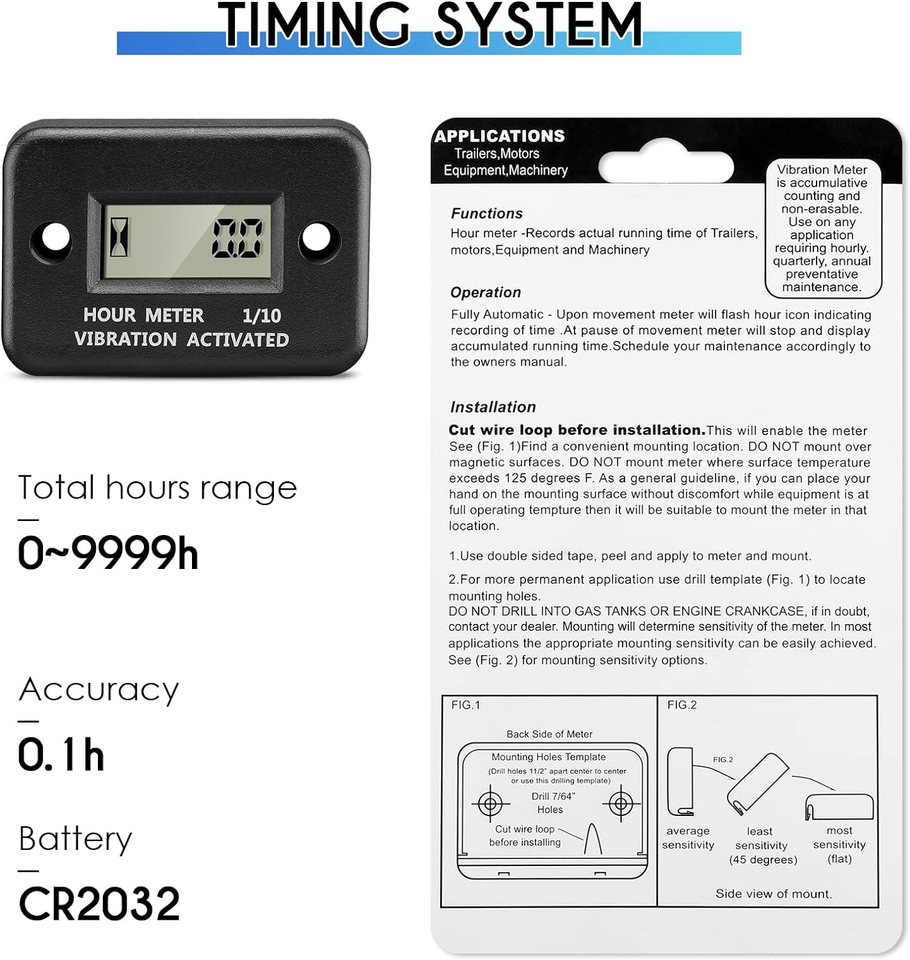 2 Pieces Vibration Hour Meter Engine Hourmeter LCD Digital Hour Gauge