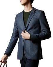 TED BAKER Athlead Slim Fit Herringbone Wool Blend Sport Coat In Blue SIZE 46 NEW