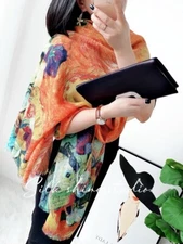 100% Cashmere Art  Shawl - van Gogh Japanese Vase with Roses and Anemones-78*36“